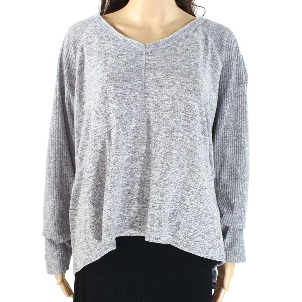 INC Women's V-Neck Ribbed Sleeve Sweater